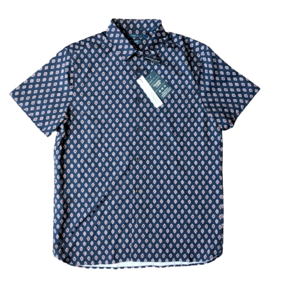 Perry Ellis Travel Luxe Men's Navy Blue Button Down Shirt Total Stretch NWT - Picture 2 of 8